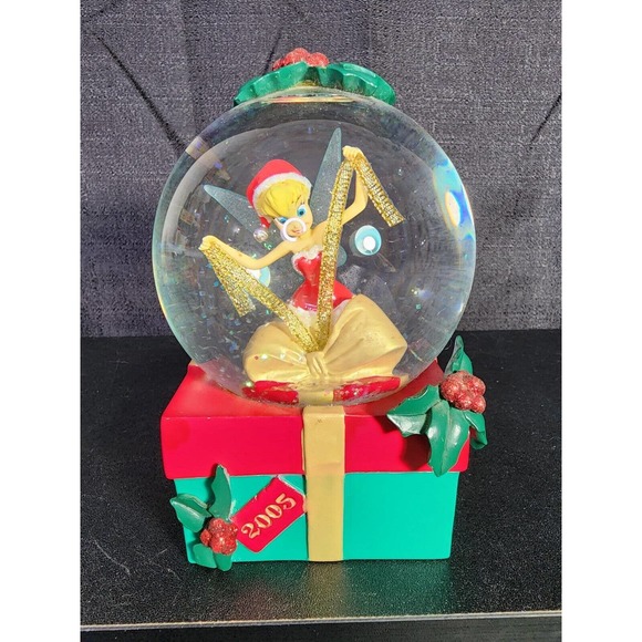 Disney Store Tinker Bell Christmas Snow Globe 2005 Wrapping Gift Holly EUC - Picture 4 of 9
